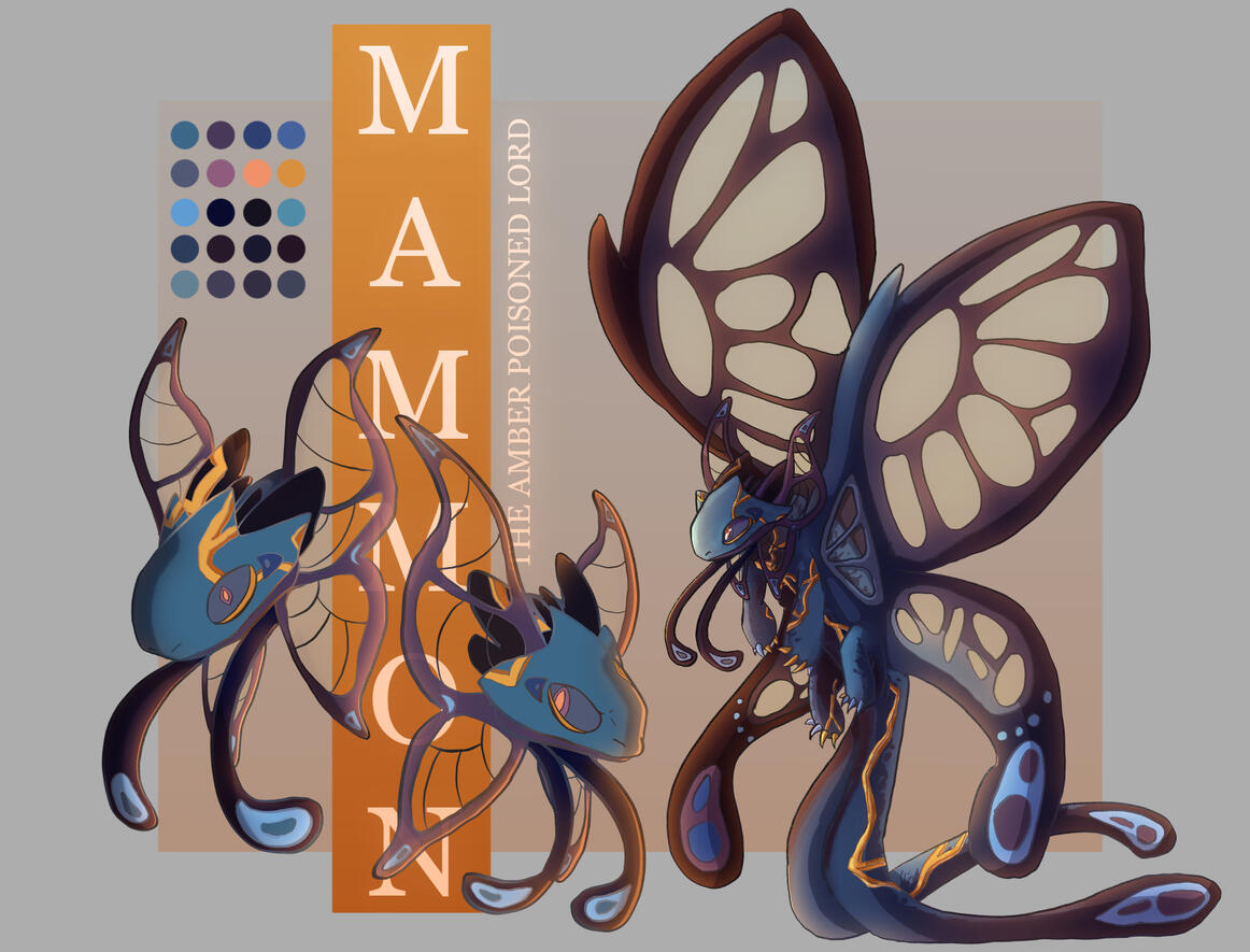 (Fandom Art) Flutterfury MYO Competition Entry - Mammon Character Design Sheet